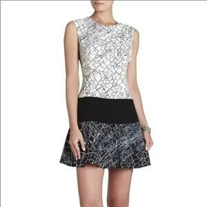 BCBGMAXAZRIA Women's Black white crackle Print A-Line Sleeveless Lillian Dress